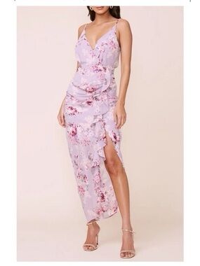 Astr Lavender Floral Ruffle Midi Dress